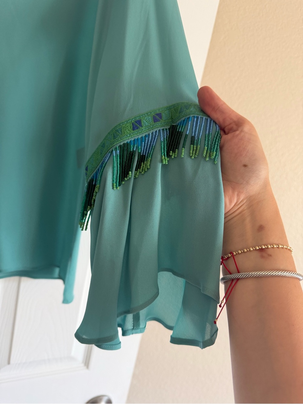 Kobi Halperin Teal Tassel Tie Blouse - Picture 3 of 4